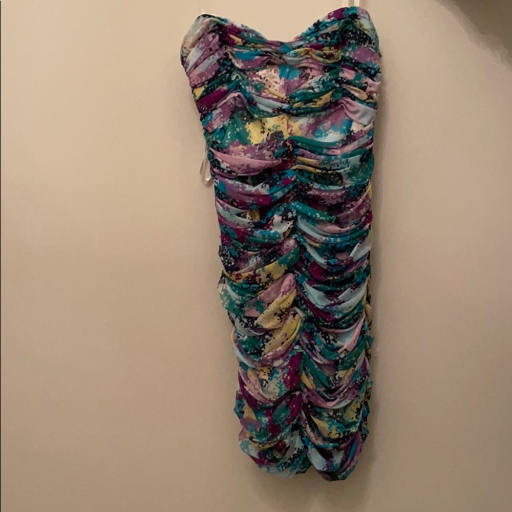 BCBG violet rainbow ruched dress. Never worn!
